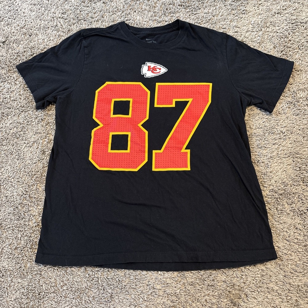 Nike Tee Kansas City Chiefs Travis Kelce 87 Football Jersey T Shirt Mens L Black